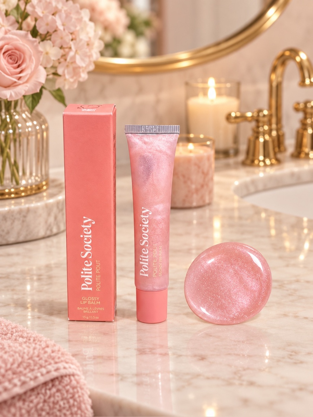 Polite Society Shimmering Pink Glossy Lip Balm,NIP